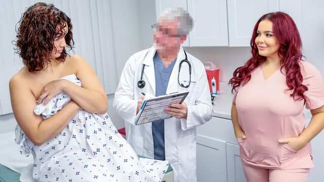 Старый доктор устраивает секс втроем с медсестрой и пациенткой